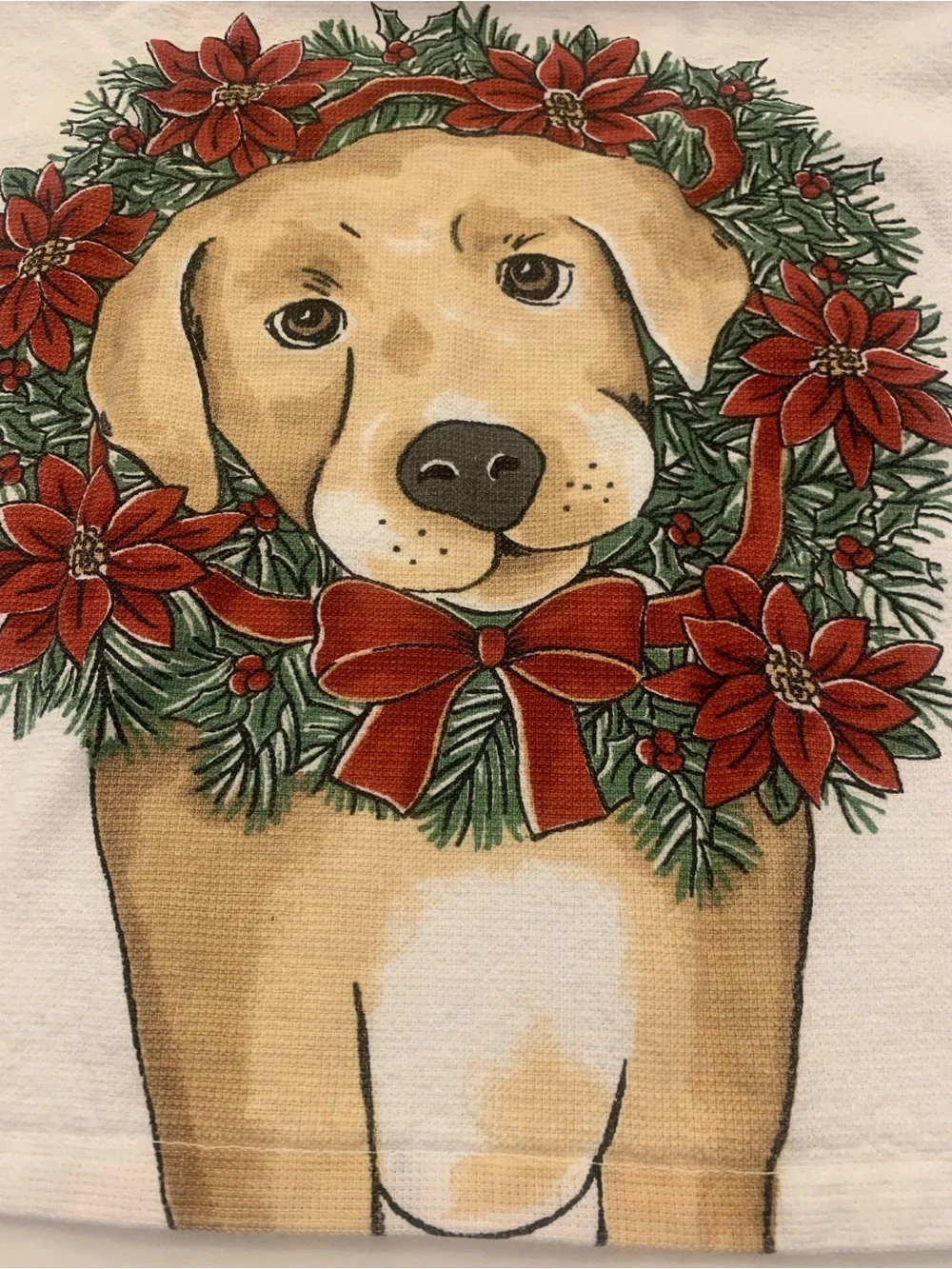 Golden Retriever Holiday Kitchen Towels By Ritz Set Of 4 Poinsettia Wreath Dogs